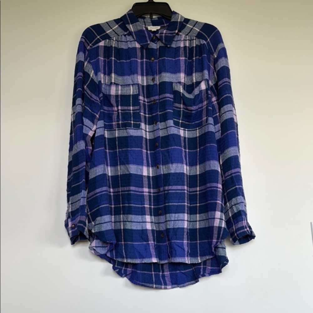 Pilcro by Anthropologie Blue and Purple Plaid Button-Up Shirt